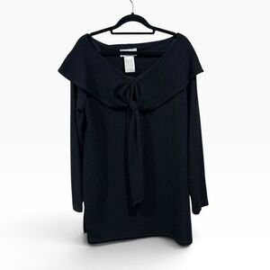 Nicole Studio Womens Size 14 Black Portrait Collar Tie Front Long Sleeve Blouse